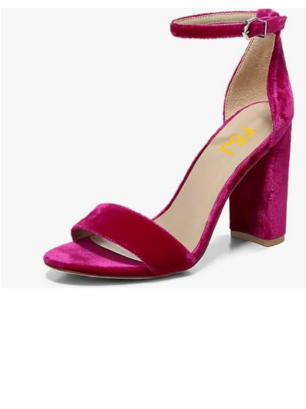 FSJ Fuchsia Velvet Chunky High Heel Sandals Open Toe Ankle Strap Shoes